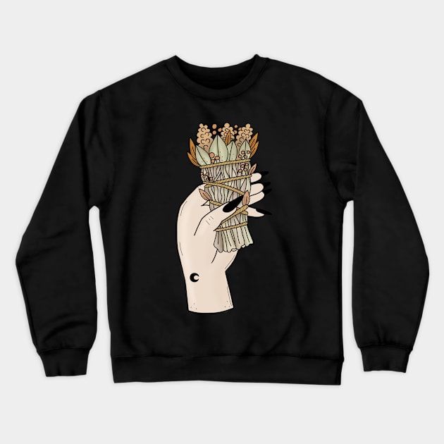 Witchy Sage Hand Crewneck Sweatshirt by kirrajadex